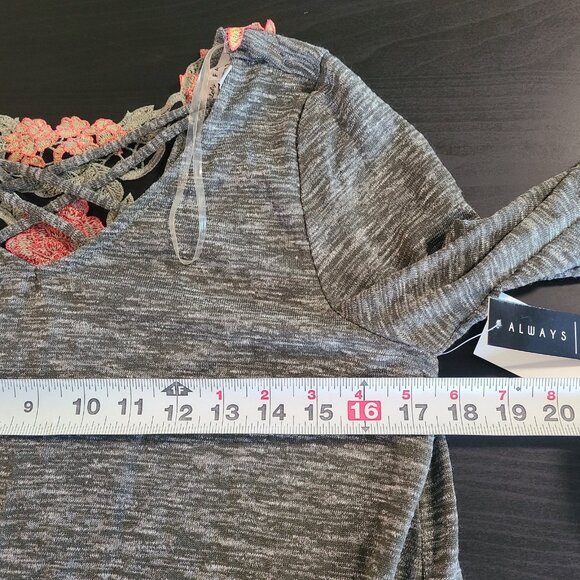 Absolutely Famous Lace Inset Olive Gray Long Sleeve Shirt Top Small NWT - Picture 5 of 10